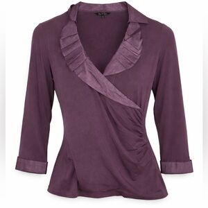 Nic + Zoe Pleated V neck purple faux wrap -S NWT